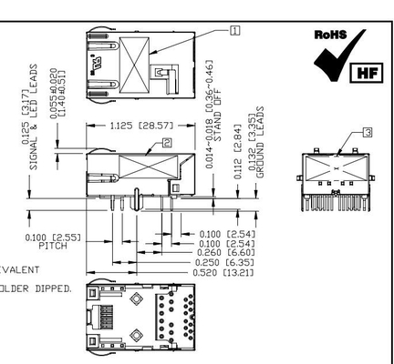 Плата основания-T L8BJ-1K1T-KDE 2.5G вниз с соединителя низкопрофильного RJ45 порта 1X1 магнитного с СИД