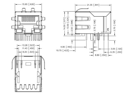 Плата соединителя RJ45 JXD0-9006NLT одиночная гаван магнитная вниз с 100BASE-T 8PIN с G/Y привела