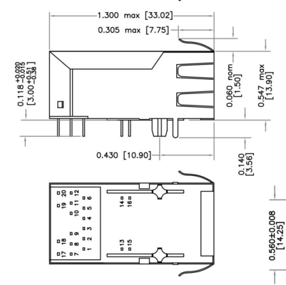 Соединитель 600mA PoE RJ45 Fastjack порта HFJT1-5GHPRL 5G BASE-T 1x1 снаружи привел