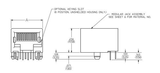 432026101 плата PCB модульная Джек порта 6p6c 1X1 прямоугольная вниз с НИКАКОГО СИД